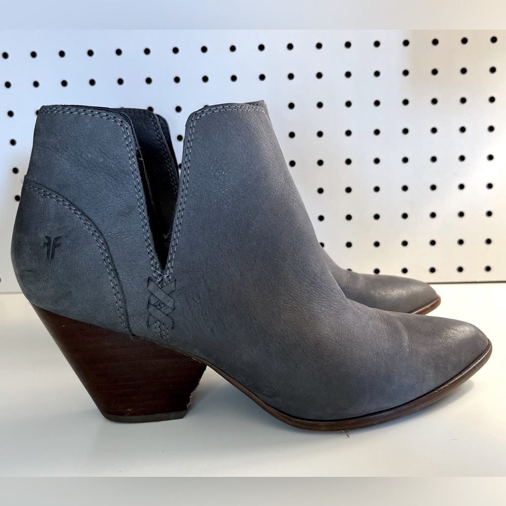Frye Reina Gray Leather Cut Out Bootie